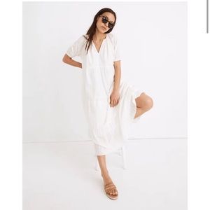 Madewell Bubble Sleeve Tiered Midi Dress in Textural Stripe